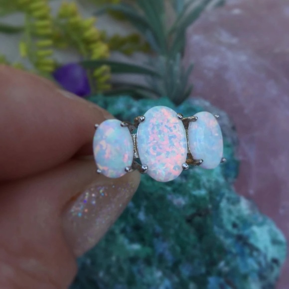Triple Opal Ring Sterling Silver - Picture 1 of 5